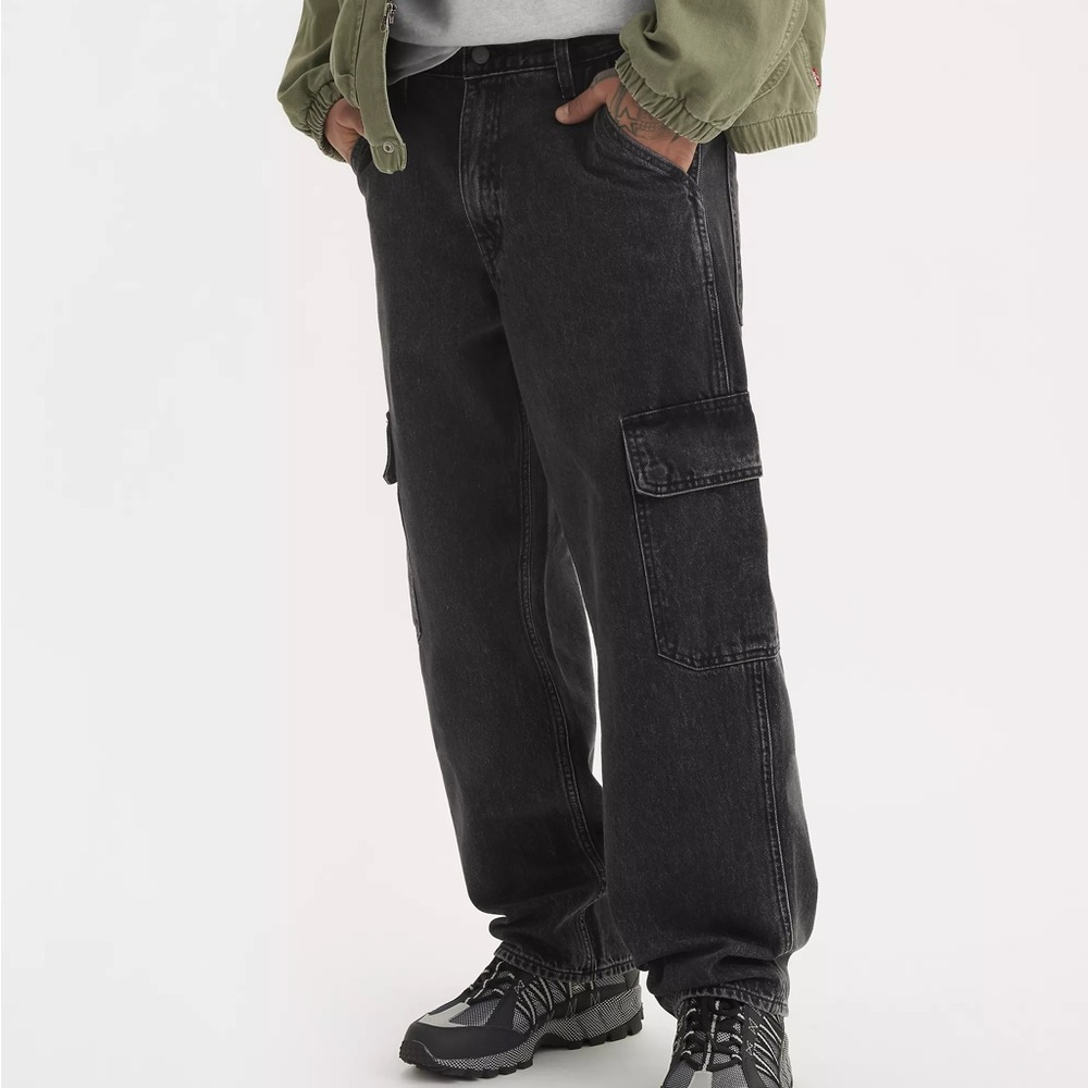 Levi's 568 Loose Cargo Black Washed Jeans Pants Men’s Size 32X32 90’s Style NEW